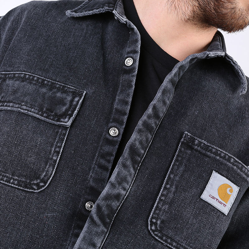 мужская серая рубашка Carhartt WIP Sallnac Shirt Jac I027545-black - цена, описание, фото 5